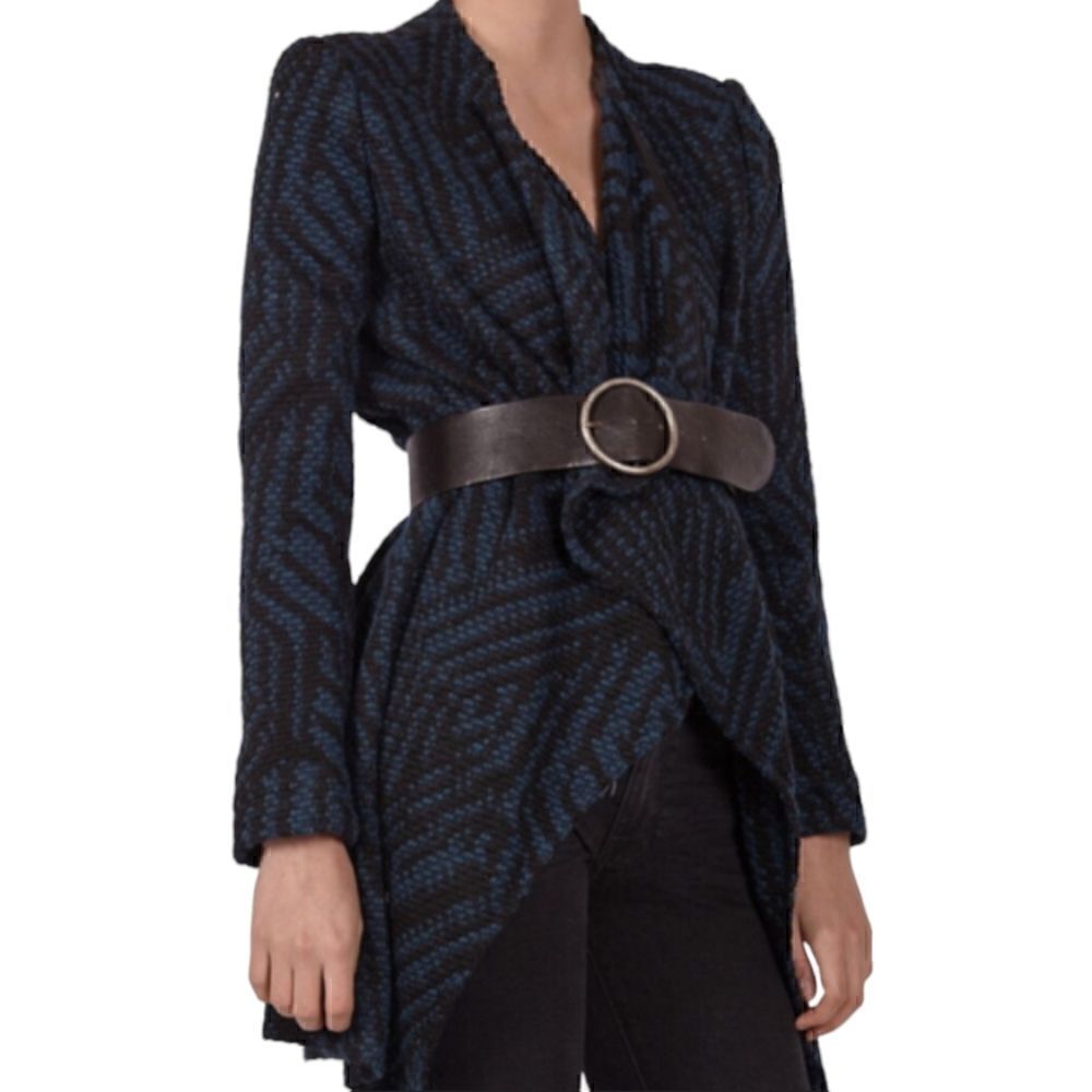 ba&sh Geometric Long Sleeve Wool Open Front Long Cardigan Cape Sweater Size 3